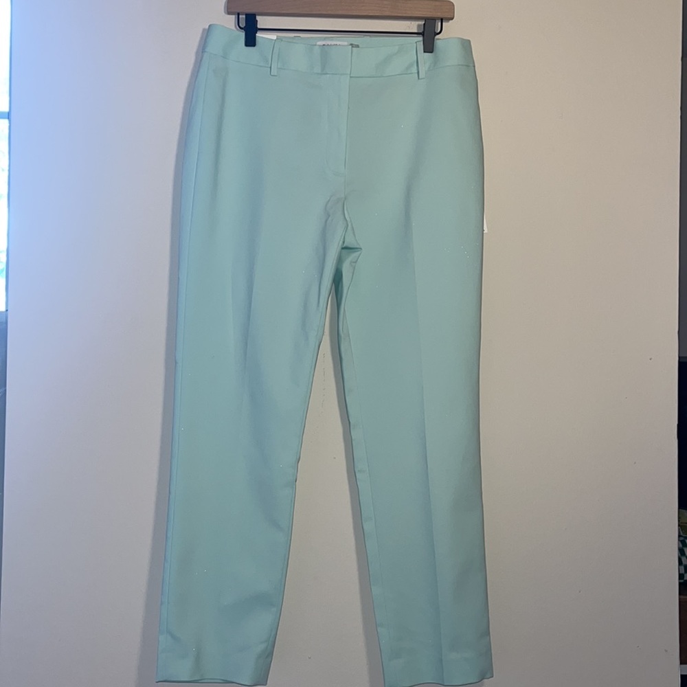 NWT Calvin Klein Mint Green Teal Slim Fit Work Dress Pants Women's Size 10